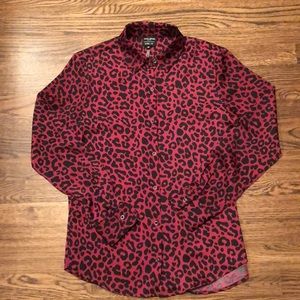David Lerner Leopard Mandarin Collar Blouse, XS